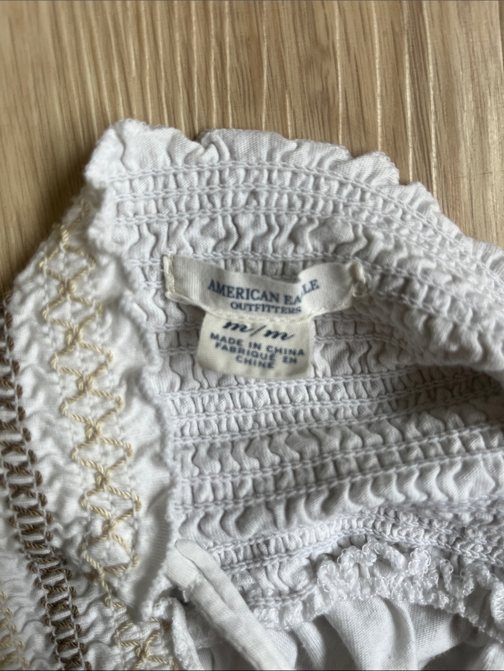 American Eagle Y2K Babydoll Women's White Smocked Spaghetti Strap Tank Top - Picture 3 of 5